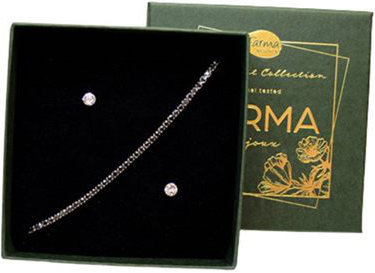 Farma Bijoux Βραχιόλι με Μαύρα Κρύσταλλα 15/20cm+Σκουλαρίκια
