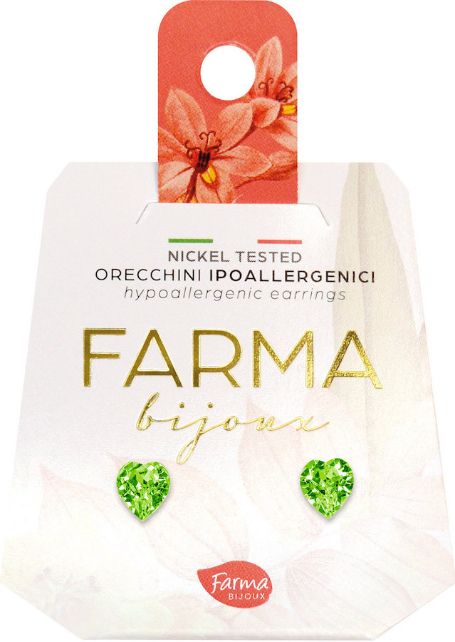 Farma Bijoux Υποαλλεργικά Σκουλαρίκια Καρδιές Peridot 6.3mm