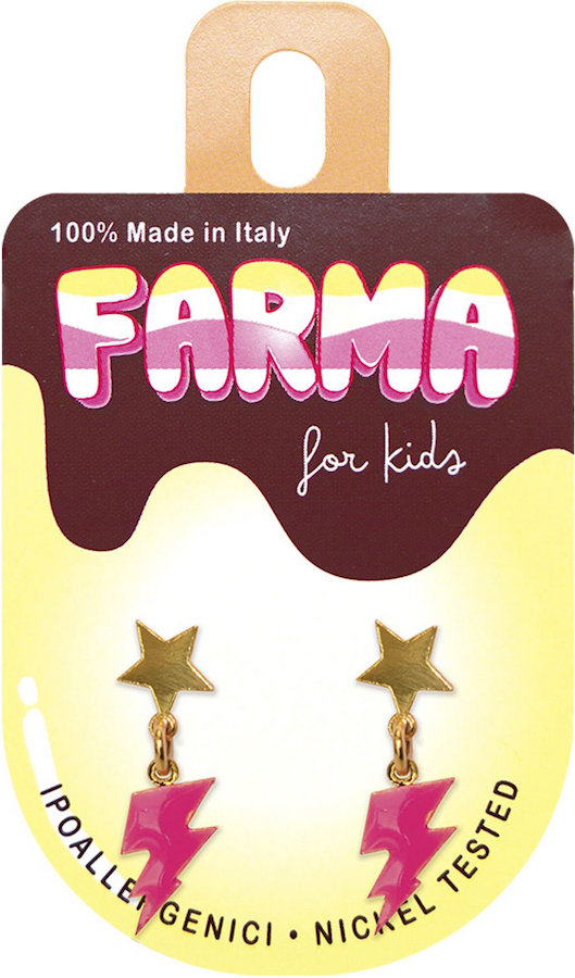 Farma Bijoux Παιδικά Χρυσά Αστέρια Με Ροζ Κεραυνούς 20mm