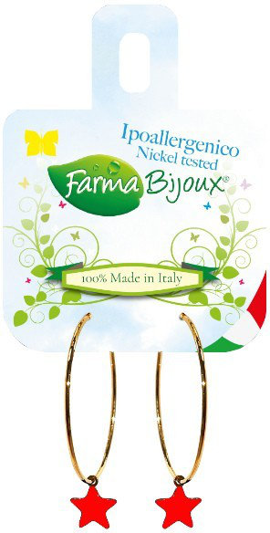 Farma Bijoux Σκουλαρίκια Χρυσοί Κρίκοι με Κόκκινο Αστέρι 25m