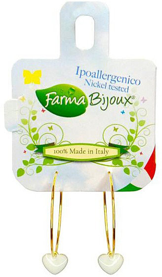 Farma Bijoux Σκουλαρίκια Κρίκος Με Λευκή Καρδιά 25mm