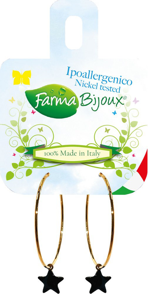 Farma Bijoux Σκουλαρίκια Χρυσοί Κρίκοι με Αστέρι Μαύρο