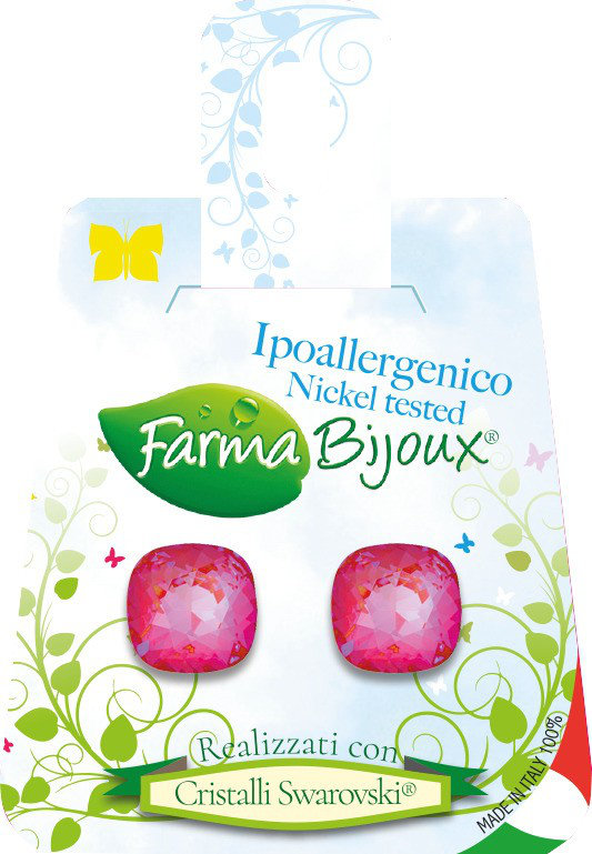 Farma Bijoux Υποαλλεργικά Σκουλαρίκια Τετράγωνο Φούξια 10mm