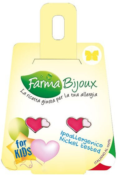 Farma Bijoux Σκουλαρίκια Διπλές Καρδιές Φούξια-Ροζ