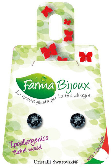 Farma Bijoux Σκουλαρίκια Μαύρο Κρύσταλλο 6.2mm Στρογγυλό