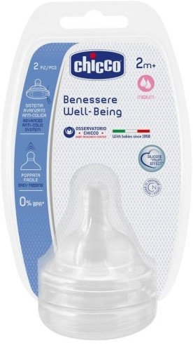 Chicco Well Being Medium Flow Silicone Nipples 2m+ 2τμχ