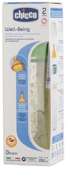 Chicco Well Being Plastic Bottle Latex Teat 2m+ 1τμχ
