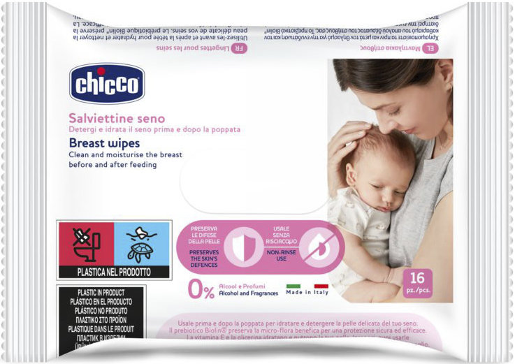 Chicco Breast Wipes Μαντηλάκια Καθαρισμού Στήθους 16τμχ