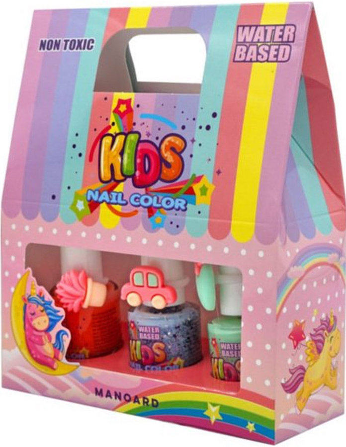 Manoard Kids Nail Color Σετ με Παιδικά Βερνίκια Ροζ, 3x9ml