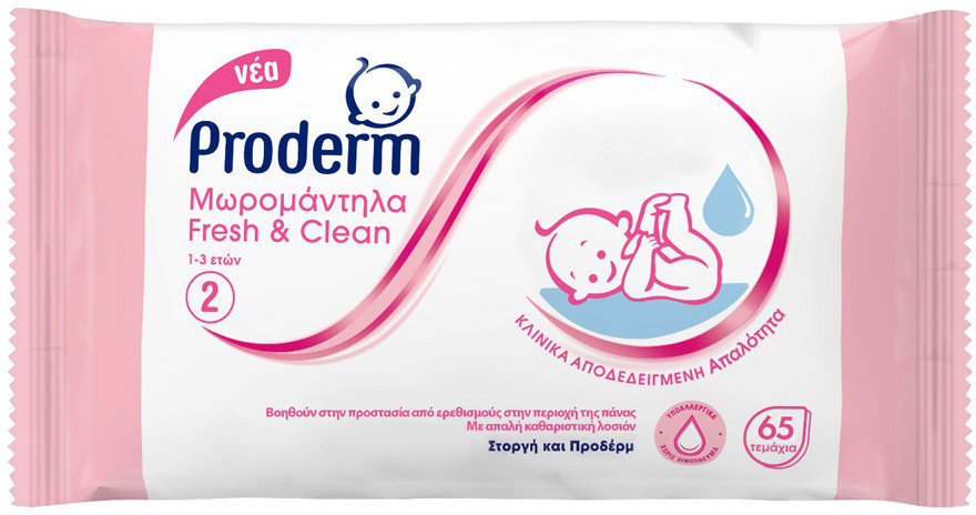 Proderm Fresh & Clean Wipes Νο2 1-3years 65τμχ