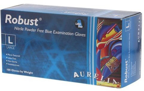 Aurelia Robust Blue Nitrile Exam Gloves Powder Free L 100τμχ
