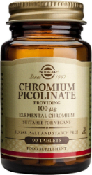 Solgar Chromium Picolinate 100μg Συμπλήρωμα Διατροφής με Πικολινικό Χρώμιο για Έλεγχο του Σακχάρου 90tabs 210