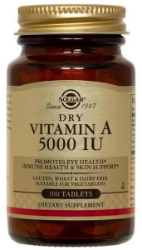 Solgar Dry Vitamin A 5000IU Συμπλήρωμα Διατροφής για Υγεία Μαλλιών Νυχιών Δέρματος Όρασης 100tabs 250
