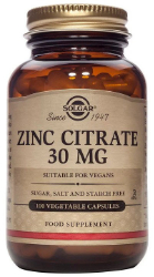 Solgar Zinc Citrate 30mg Συμπλήρωμα Διατροφής Κιτρικού Ψευδαργύρου 100vcaps 190