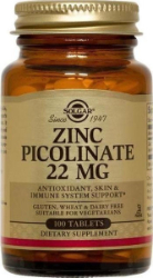 Solgar Zinc Picolinate 22mg Συμπλήρωμα Διατροφής Ψευδαργύρου για Υγιές Ανοσοποιητικό & Αναπαραγωγικό Σύστημα 100tabs 120