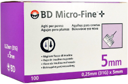BD Thin Wall Sterile Insulin Pen Needles 31G 0.25mmx5 100τμχ