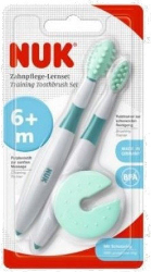 Nuk Training Toothbrush Set 6m+ Σετ Εκπαιδευτικών Οδοντοβουρτσών Προστατευτικός Δακτύλιος σε Χρώμα Λευκό Πράσινο 2τμχ  99