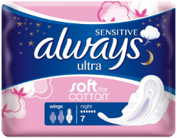 Always Sensitive Ultra Soft Night Sanitary Napkin 7τμχ