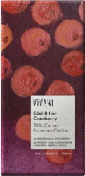Vivani Chocolate Edel Bitter 70% & Cranberry 100gr