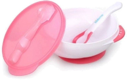Kidsme Suction Bowl withTemperature Spoon Set Pink