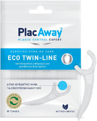 PlacAway Eco Twin-Line Διπλό Λευκαντικό Οδοντικό Νήμα με Λαβή 30τμχ 20