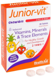 Health Aid Junior Vit Παιδικό Πολυβιταμινούχο Συμπλήρωμα Διατροφής για Παιδιά 2+ Ετών με Γεύση Tutti Frutti 30chew.tabs 75