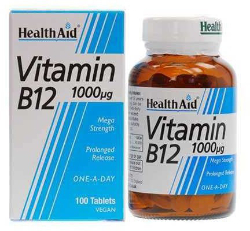 Health Aid Vitamin B12 1000mg Συμπλήρωμα Διατροφής για την Καλή Λειτουργία του Νευρικού Συστήματος 100tabs 180
