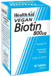 Health Aid Biotin 800μg Συμπλήρωμα Διατροφής με Βιοτίνη για Υγεία Μαλλιών Δέρματος 30tabs 150