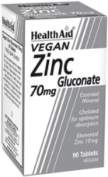 Health Aid Zinc Gluconate 70mg Συμπλήρωμα Διατροφής Ψευδαργύρου για Τόνωση Ανοσοποιητικού Υγεία Δέρματος & Αναπαραγωγικού 90tabs 210