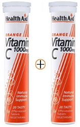 Health Aid 1+1 Δώρο Vitamin C 1000mg Συμπλήρωμα Διατροφής με Βιταμίνη C για Τόνωση του Ανοσοποιητικού 2x20eff.tabs 195