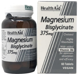 Health Aid Magnesium Bisglycinate 375mg & Vitamin B6  Συμπλήρωμα Διατροφής με Χηλικό Μαγνήσιο & Βιταμίνη Β6 60vtabs 110
