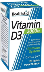 Health Aid Vitamin D3 2000iu Συμπλήρωμα Διατροφής με Βιταμίνη D3 για τη Φυσιολογική Λειτουργία του Ανοσοποιητικού 120tabs 160