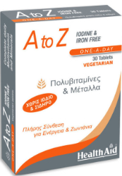 Health Aid A to Z Iodine & Iron Free Συμπλήρωμα Διατροφής Με Πολυβιταμίνες & Μέταλλα Χωρίς Ιώδιο & Σίδηρο 30tabs 99
