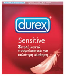 Durex Sensitive Thin Condoms Προφυλακτικά Λεπτά 3τμχ 12