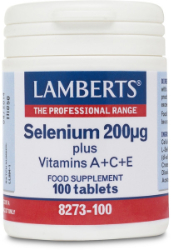Lamberts Selenium 200μg Plus Vitamins A C E Συμπλήρωμα Διατροφής για την Φυσιολογική Λειτουργία του Θυροειδή 100tabs 190