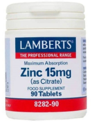 Lamberts Zinc 15mg (as Citrate) Συμπλήρωμα Διατροφής Κιτρικού Ψευδάργυρου για Τόνωση Ανοσοποιητικού 90tabs 180