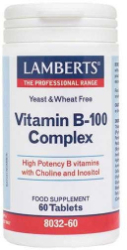 Lamberts Vitamin B-100 Complex Συμπλήρωμα Διατροφής Βιταμινών Β για Ομαλή Λειτουργία του Νευρικού Συστήματος 60tabs 78