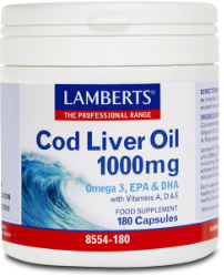 Lamberts Cod Liver Oil 1000mg Συμπλήρωμα Διατροφής Μουρουνέλαιο για Υγεία Καρδιαγγειακού & Ανοσοποιητικού Συστήματος 180caps 314