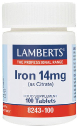 Lamberts Iron 14mg (Citrate)  Συμπλήρωμα Διατροφής Σιδήρου για τη Καλή Λειτουργία του Κυκλοφορικού 100tabs 190