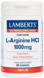 Lamberts L-Arginine HCl 1000mg Συμπλήρωμα Διατροφής με Αργινίνη για Ενίσχυση του Καρδιαγγειακού Συστήματος & Ανδρικής Γονιμότητας 90tabs 180