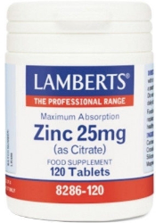 Lamberts Zinc 25Mg (Citrate) Συμπλήρωμα Διατροφής Κιτρικού Ψευδαργύρου για Υγιές Ανοσοποιητικό & Αναπαραγωγικό Σύστημα 120tabs 210