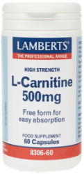Lamberts L-Carnitine 500mg Συμπλήρωμα Διατροφής Καρνιτίνης για Ενίσχυση Μεταβολισμού 60caps 120