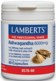 Lamberts Ashwagandha 6000mg Συμπλήρωμα Διατροφής Ασβαγκάντα για Ενίσχυση του Ανοσοποιητικού 60caps 122