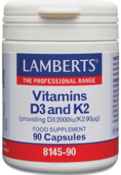 Lamberts Vitamin D3 2000iu & K2 90μg Συμπλήρωμα Διατροφής με Βιταμίνη D3 K2 για Γερά Οστά 90caps 199