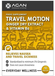 Agan Travel Motion Ginger Dry Extract & Vitamin B6 Συμπλήρωμα Διατροφής για Αντιμετώπιση των Συμπτωμάτων Ταξιδιωτικής Ναυτίας 10vcaps 50