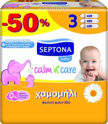 Septona Calm n' Care Baby Wipes with Chamomile -50% 3x64τμχ