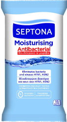 Septona Moisturising Antibacterial Wipes 15τμχ