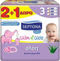 Septona 2+1 Calm n' Care Baby Wipes with Aloe Vera 3x57τμχ