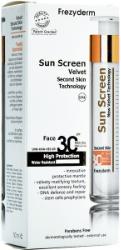 Frezyderm Sun Screen Velvet Face SPF30 Διάφανη Αντηλιακή Κρέμα Προσώπου Βελούδινης Υφής 50ml 160