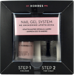 Korres Nail Gel System Nude Pink Nail Colour & Top Coat 2τμχ